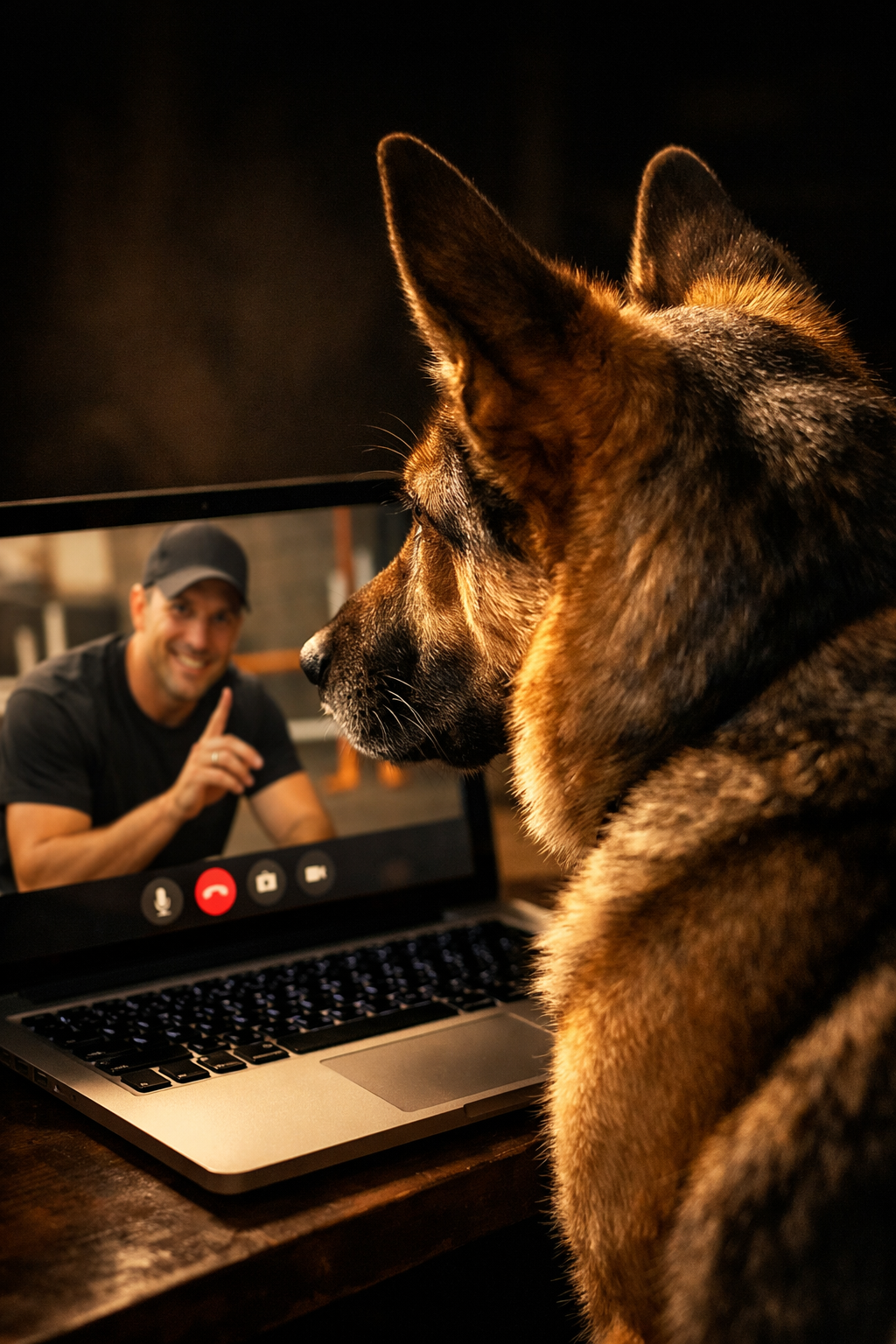 Laptop used for online dog training session via video call